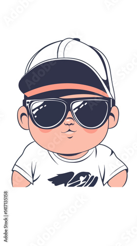 Cool Baby Boss Toddler in Sunglasses and Baseball Cap as Mini Chef Vector Art