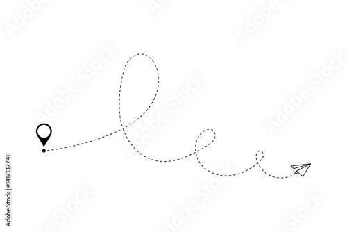 Paper plane with dotted line, paper airplane, travel symbol