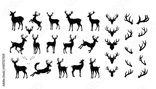 Deer black silhouette collection.