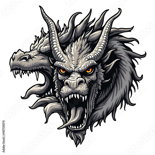 Wallpaper Mural Two Headed Dragon Mascot Logo For Fantasy Gaming, Esports Team Torontodigital.ca