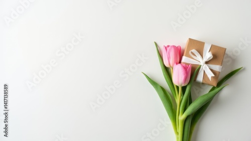 Wallpaper Mural Pink Tulips And Gift On White Torontodigital.ca