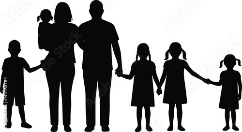 Silhouette of a diverse family holding hands, symbolizing unity, love, and togetherness across generations