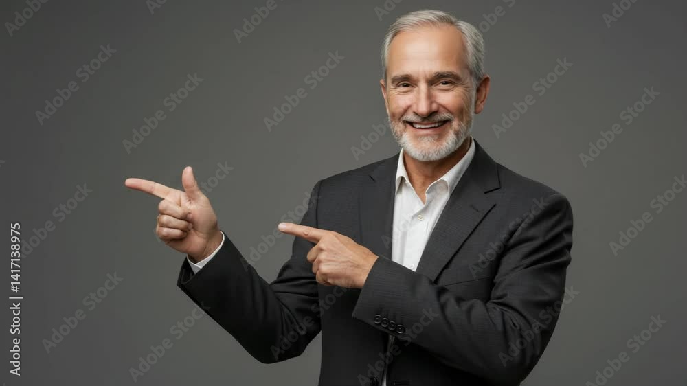 Confident senior man gesturing and smiling in a sequence of expressive frames Confident senior man gesturing and smiling in a sequence of expressive frames