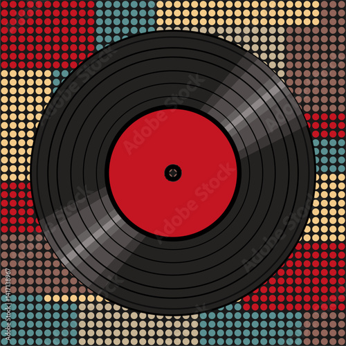 Vinyl disk retro player style illustration vector art decor design 70s, 80s, 90s music pattern	
