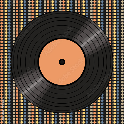 Vinyl disk retro player style illustration vector art decor design 70s, 80s, 90s music pattern	
