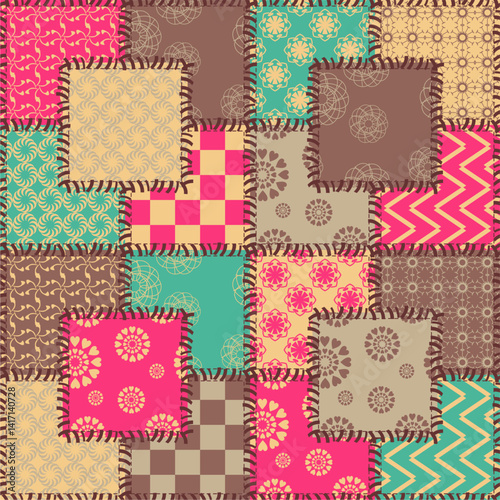 Patchwork print wallpaper background with different patterns quilting hobby craft handmade