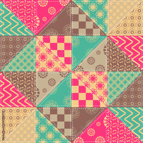 Patchwork print wallpaper background with different patterns quilting hobby craft handmade