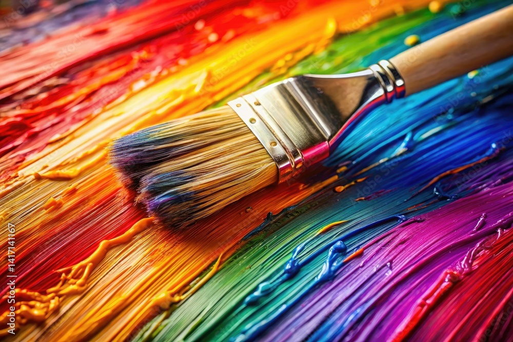Fototapeta premium Colorful Paintbrush Strokes Art, Rule of Thirds Composition, Abstract Painting, Vibrant Colors, Creative Brushstrokes