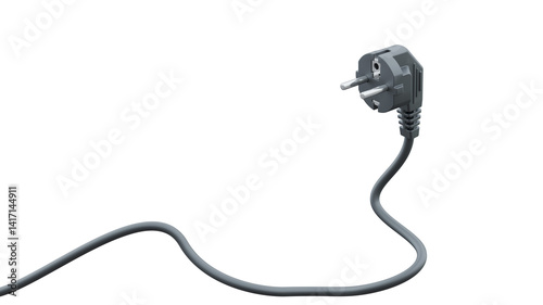 Black electric plug with curved cable suspended in the air. Isolated on a transparent background. 3D illustration