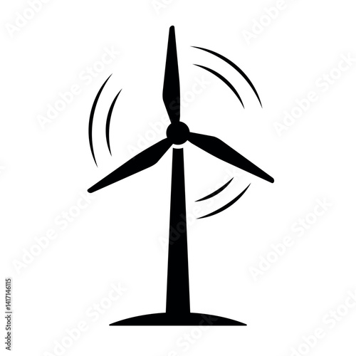 Spinning wind turbine icon with motion lines for rotation