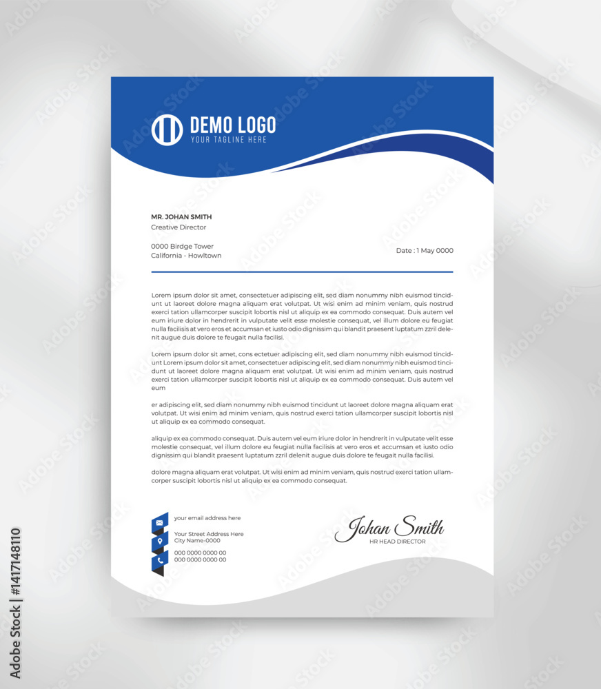 Obraz premium Clean Blue Corporate Letterhead Template