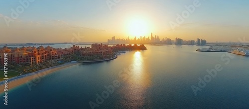 Aerial Sunrise over Luxury Island Resort