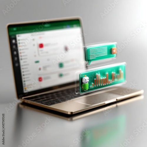 Obraz na płótnie AI-Powered Business Insights: Laptop Displaying Chatbot, Analytics, and Communication Interface for Enhanced Decision-Making w salonie
