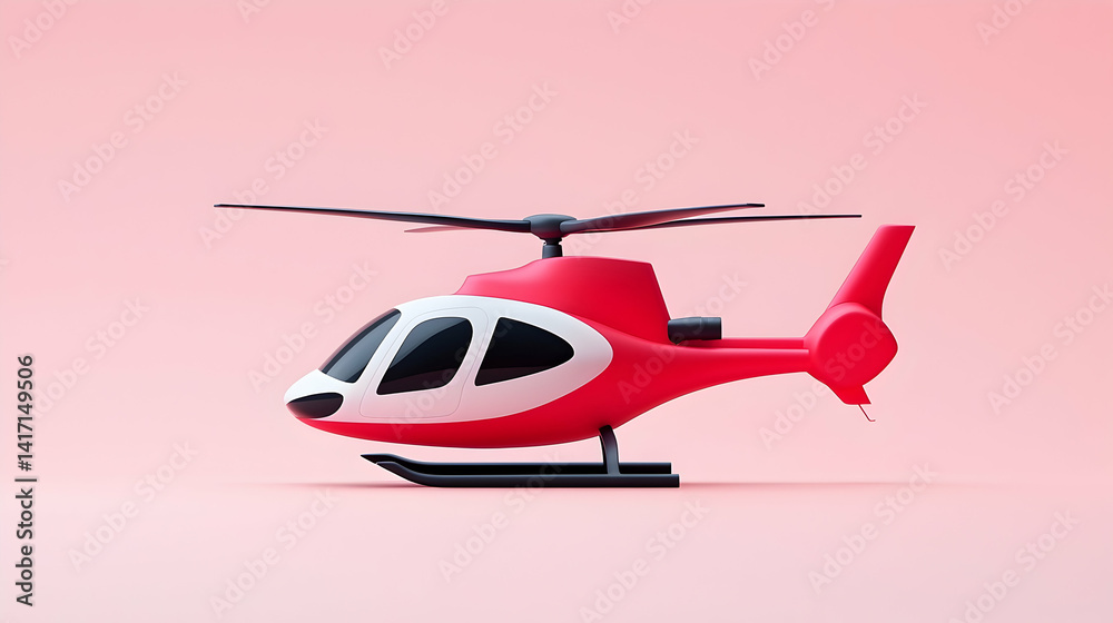 Fototapeta premium Red And White Helicopter 3D Render On Pink Background