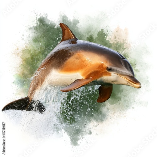 Obraz na płótnie Dolphin Leaping from the Water, Capturing the Beauty and Grace of Marine Life in an Artistic Splash. w salonie
