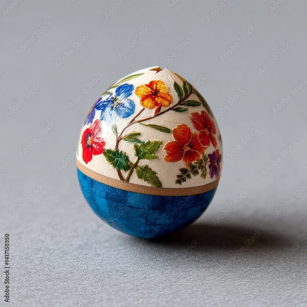 Floral Elegance: Handcrafted Decorative Egg with Intricate Floral Design and Two-Tone Finish for Home Decor
