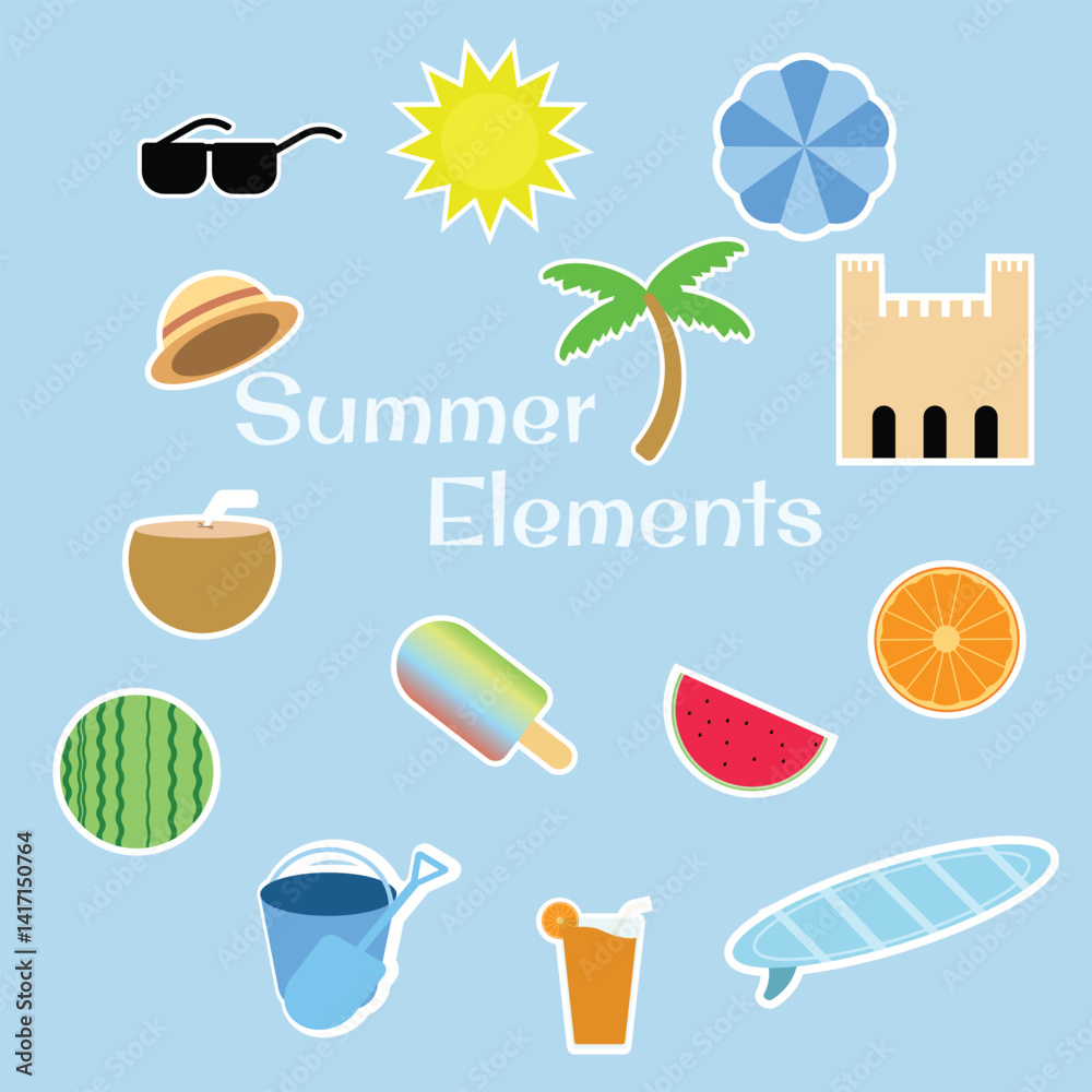 illustration summer theme element pack set suitable for web design, stickers, promotions, holidays, etc. illustration summer theme element pack set suitable for web design, stickers, promotions, holidays, etc.