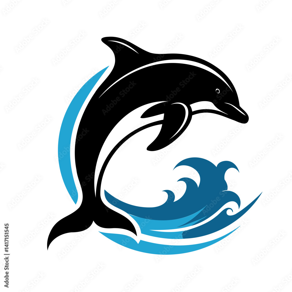Obraz premium Stylized Black Dolphin Jumping in Ocean Wave High-Quality isolated on Transparent Background PNG