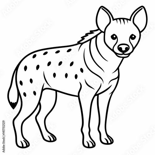 Spotted Hyena Line Art Illustration . Wild Animal Drawing