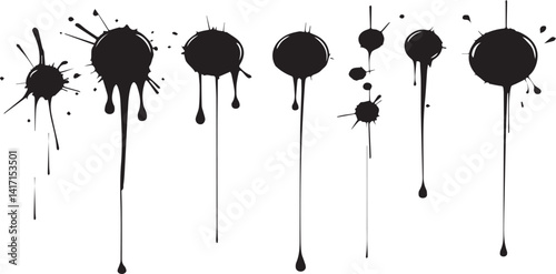 Black ink splatters on a clean white background, perfect for grunge textures, art, or design projects.