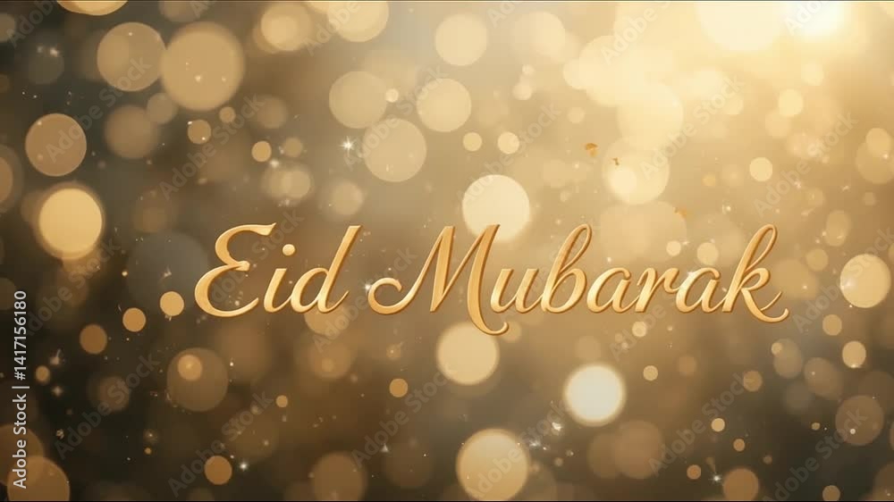 Subtle motion of EID Mubarak with sparkling background and soft depth of field