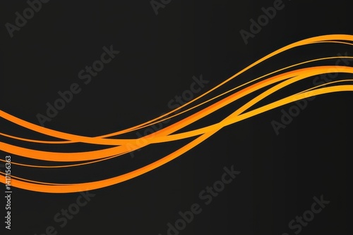 Curving orange lines flow across dark background