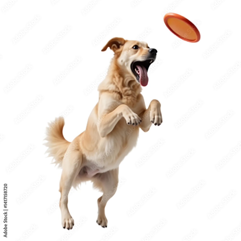 Golden Retriever Jumping For Frisbee On White Background Golden Retriever Jumping For Frisbee On White Background