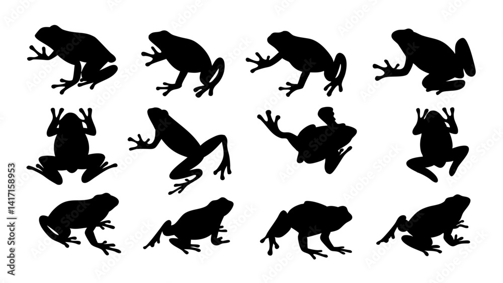 Fototapeta premium set of frog silhouette vector on white background