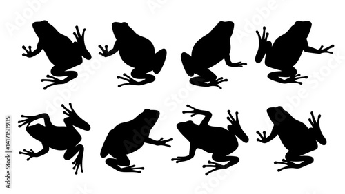 set of frog silhouette vector on white background