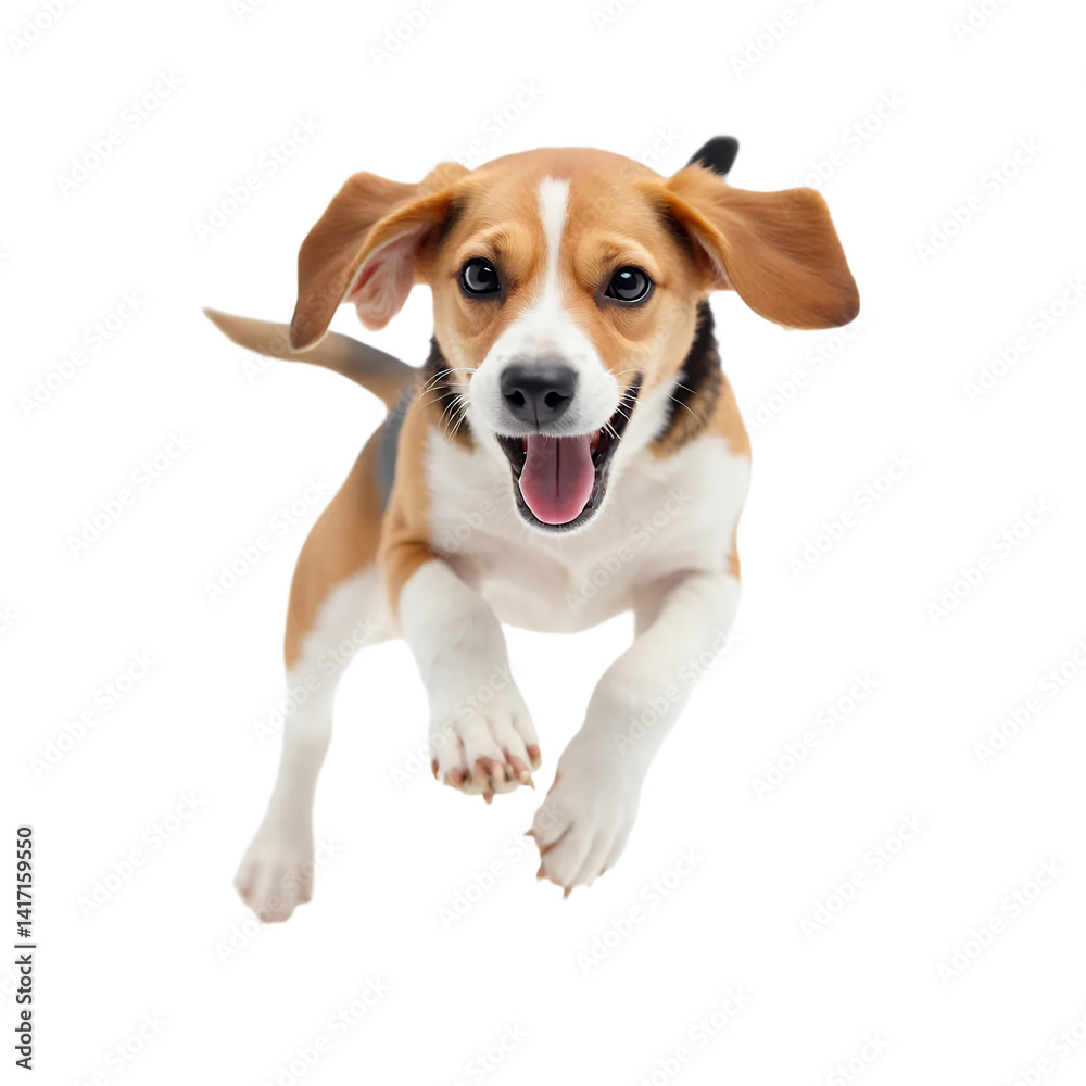 Happy Beagle Puppy Running on White Background Happy Beagle Puppy Running on White Background
