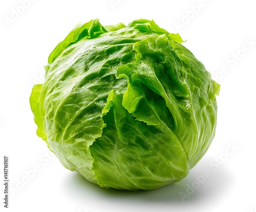 Head of fresh iceberg lettuce, healthy food, isolated on white background