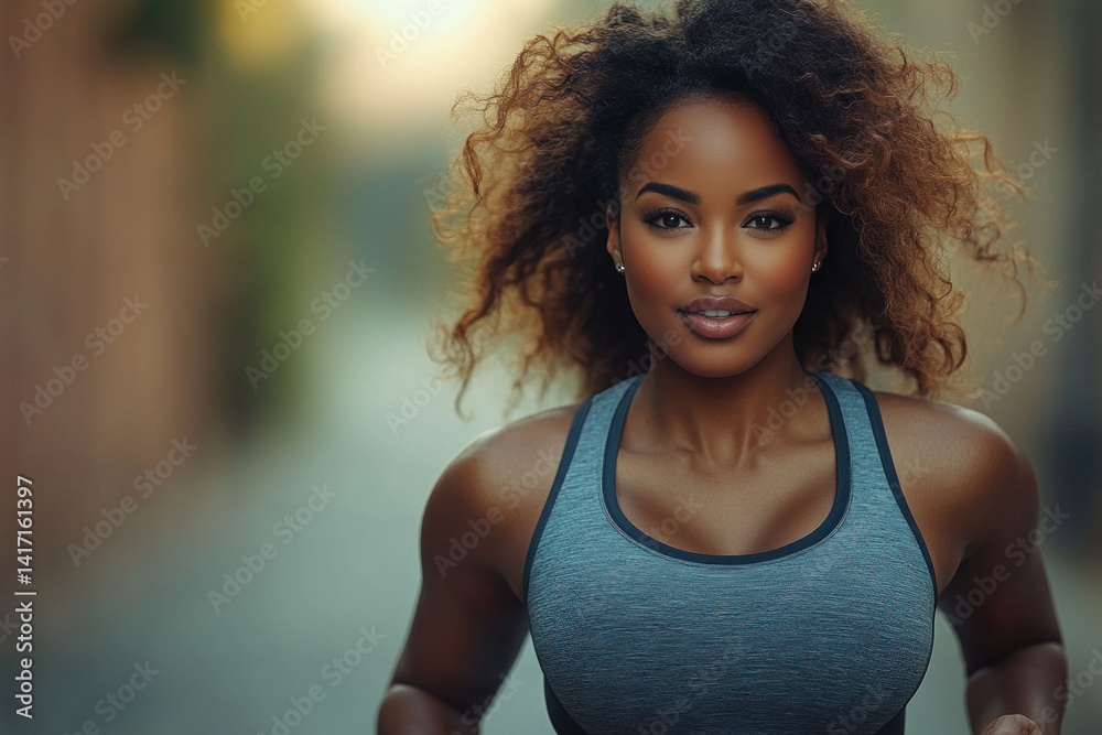 Fototapeta premium Confident young woman outdoors in athletic wear during a casual fitness run