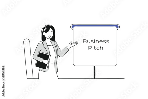 woman giving business pitch minimalist design