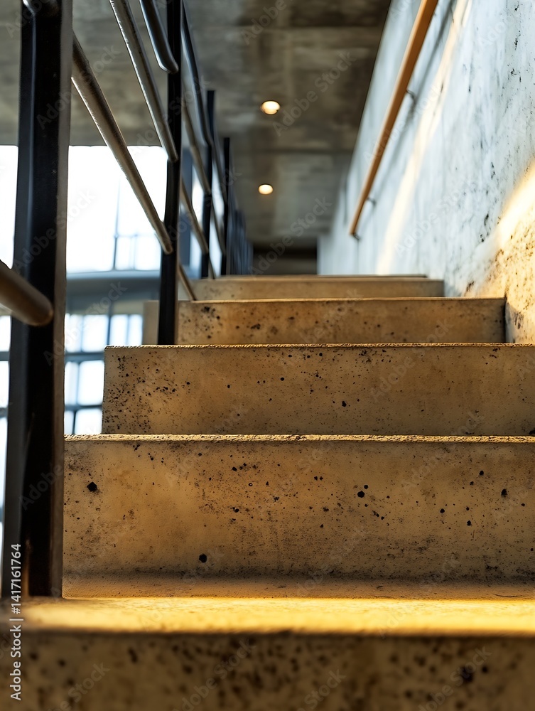 View of Stairs in an Urban Building with Industrial Concrete Finish and Warm Lighting : Generative AI View of Stairs in an Urban Building with Industrial Concrete Finish and Warm Lighting : Generative AI