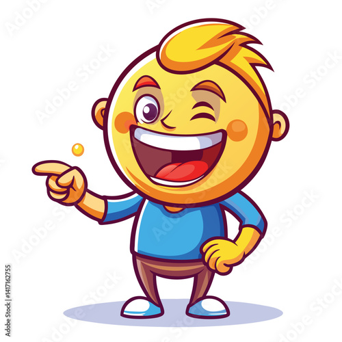 Joyful character pointing