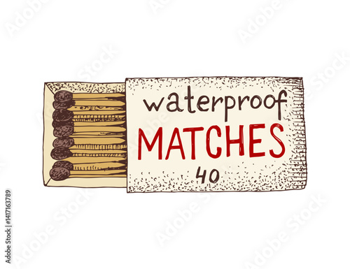 Matches in an open matchbox hand drawn vector illustration