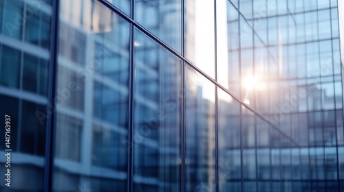 Reflective Glass Building Facade at Sunset Offering a Stunning Modern Architectural View : Generative AI
