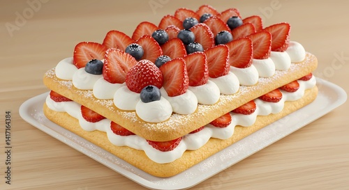 A Delicious Cake Topped With Fresh Strawberries and Blueberries, Perfect for Summer Celebrations and Dessert Lovers