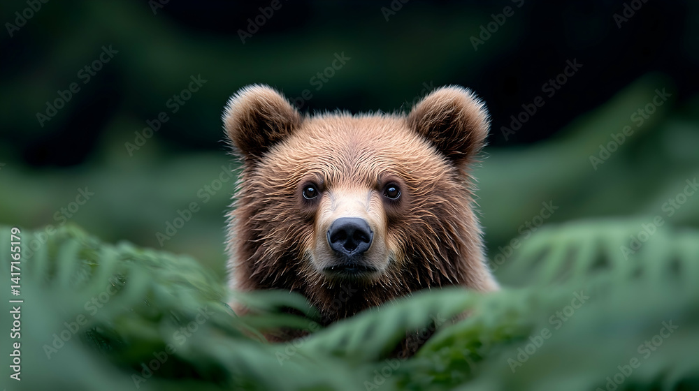 Obraz premium Brown Bear Closeup in Lush Green Forest