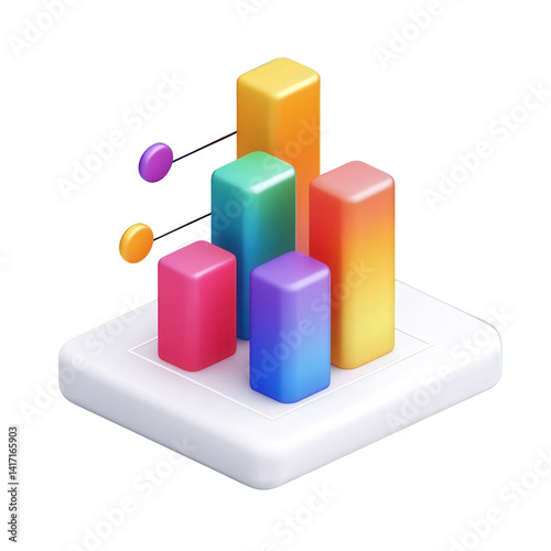Colorful bar graph representing data trends on a white platform with abstract elements in the background, suitable for business presentations or reports , isolated on white or transparent png
