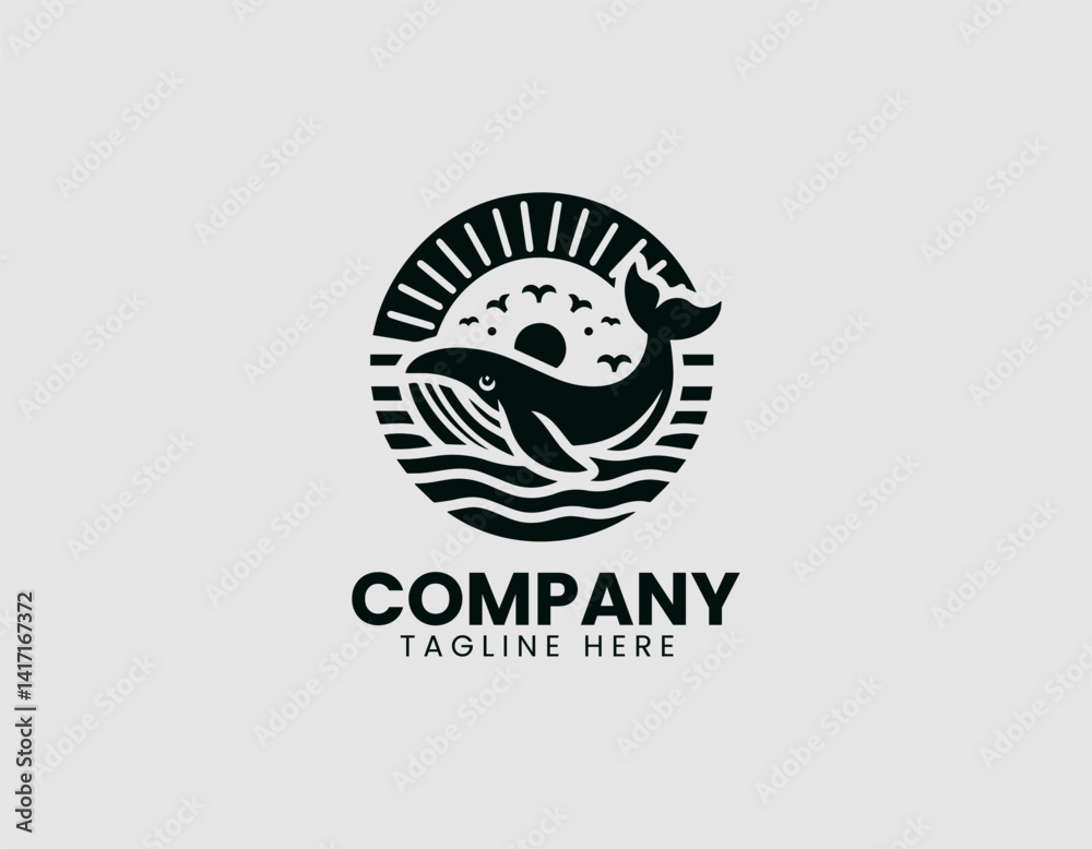 Obraz premium Whale And Sun Vector Logo Design
