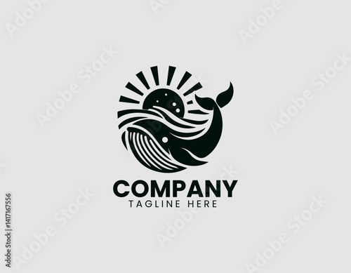 Whale And Sun Vector Logo Design