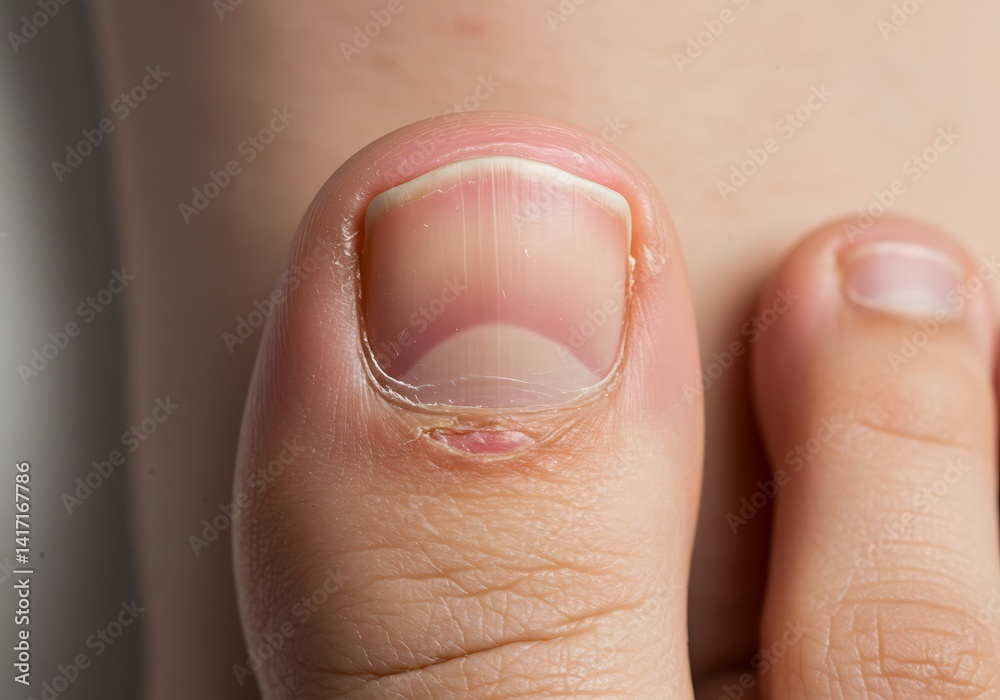 Fototapeta premium Ingrown toenail toe nail close up foot nail health care podiatry problem infection skin disease pain