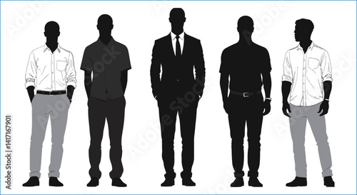 Men Silhouettes In Various Outfits Vector Illustration Stock Image