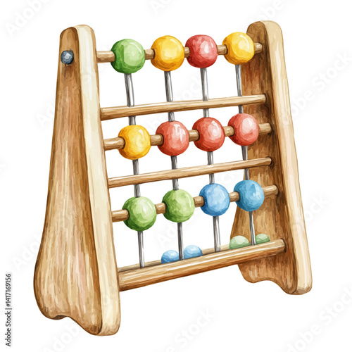 Traditional Abacus With Wooden Beads, watercolor vector, isolated on a white background.