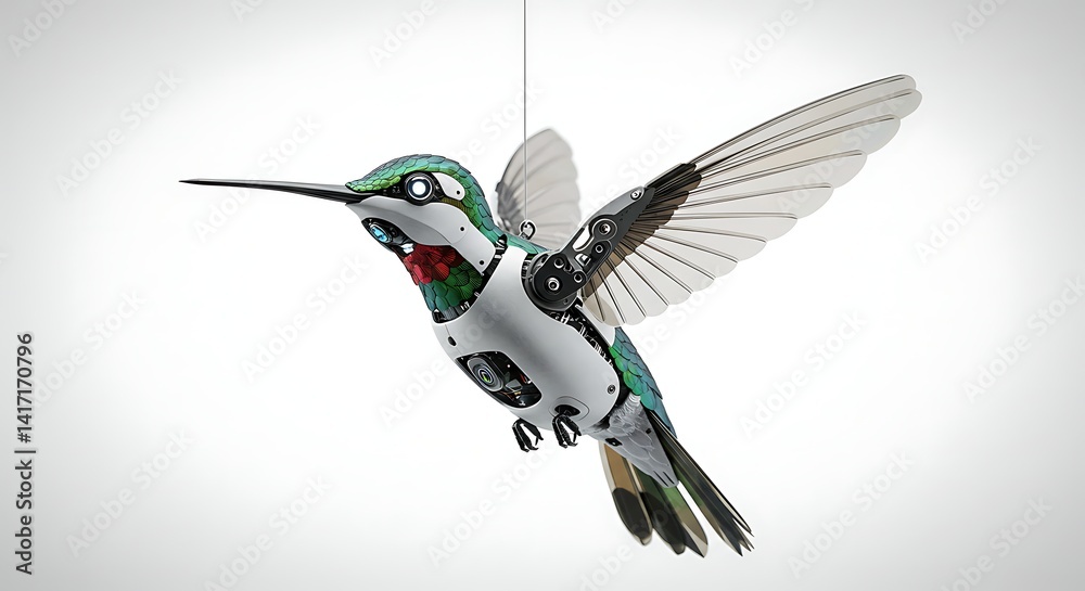 Obraz premium Hummingbird robot flying bird mechanical bird robotic animal artificial intelligence ai robot bird