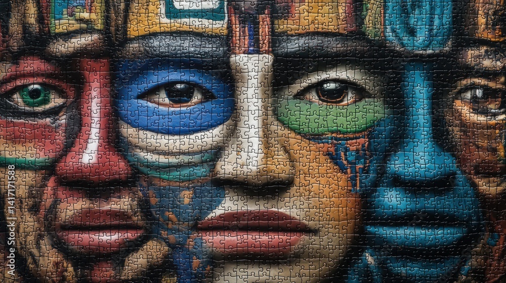 A Colorful Puzzle Depicting Indigenous Faces A Colorful Puzzle Depicting Indigenous Faces
