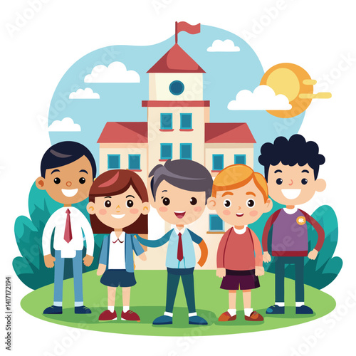Happy children outside a school building