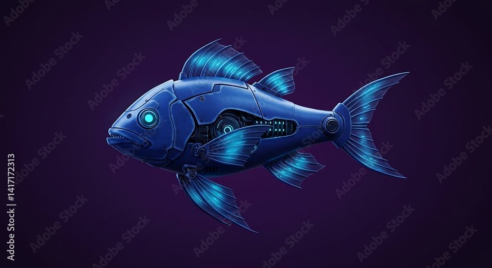 Fototapeta premium Robotic fish artificial intelligence underwater marine life digital art illustration concept design ai fish