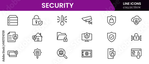 Cyber security icon set. Data protection symbol. Secured network icon collection. Technology concept. Vector illustration.